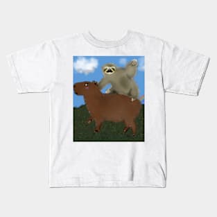 Sloth riding Capybara Kids T-Shirt